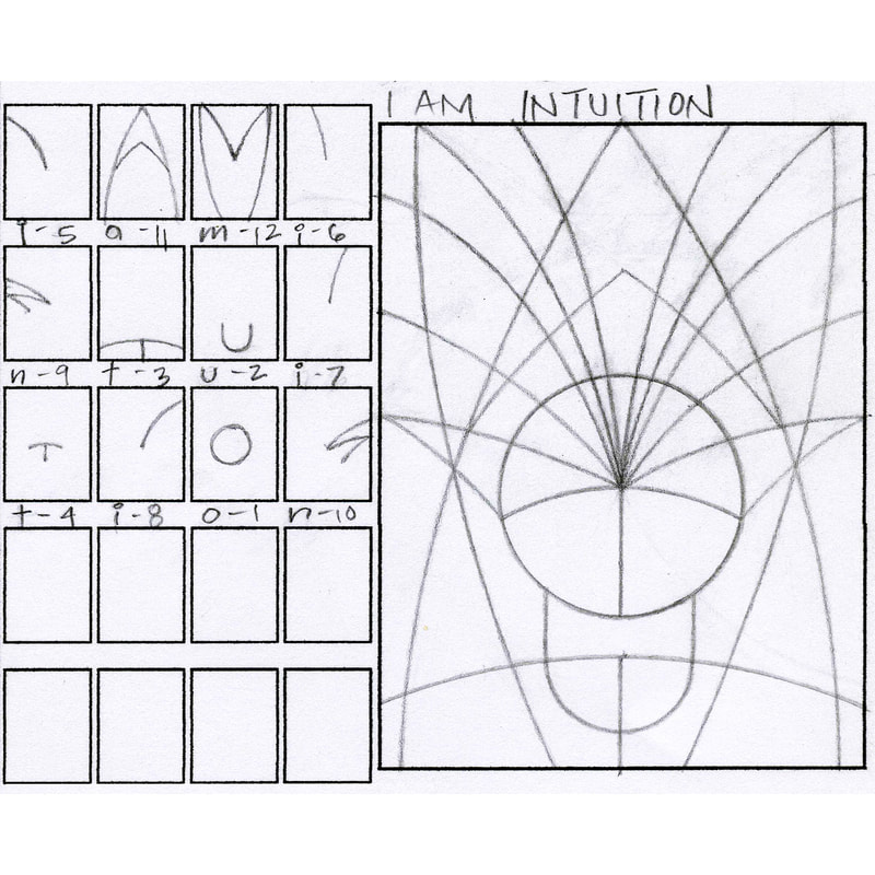 I AM INTUITION ‘key’ shows where the letters (type) are located in the design © Darin Jones 