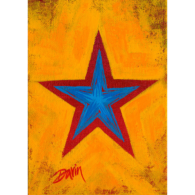 STAR BLUE-RED © Darin Jones, 5x7 in., Acrylic on Canvas Panel